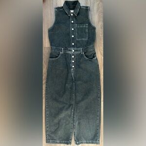 Levi's Women Standard Fit Front Buttons Sleeveless Denim Jumpsuit Black Sz L